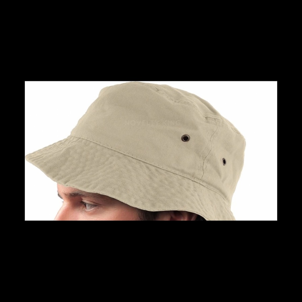 Cotton twill bucket hat in khaki/blue NEW